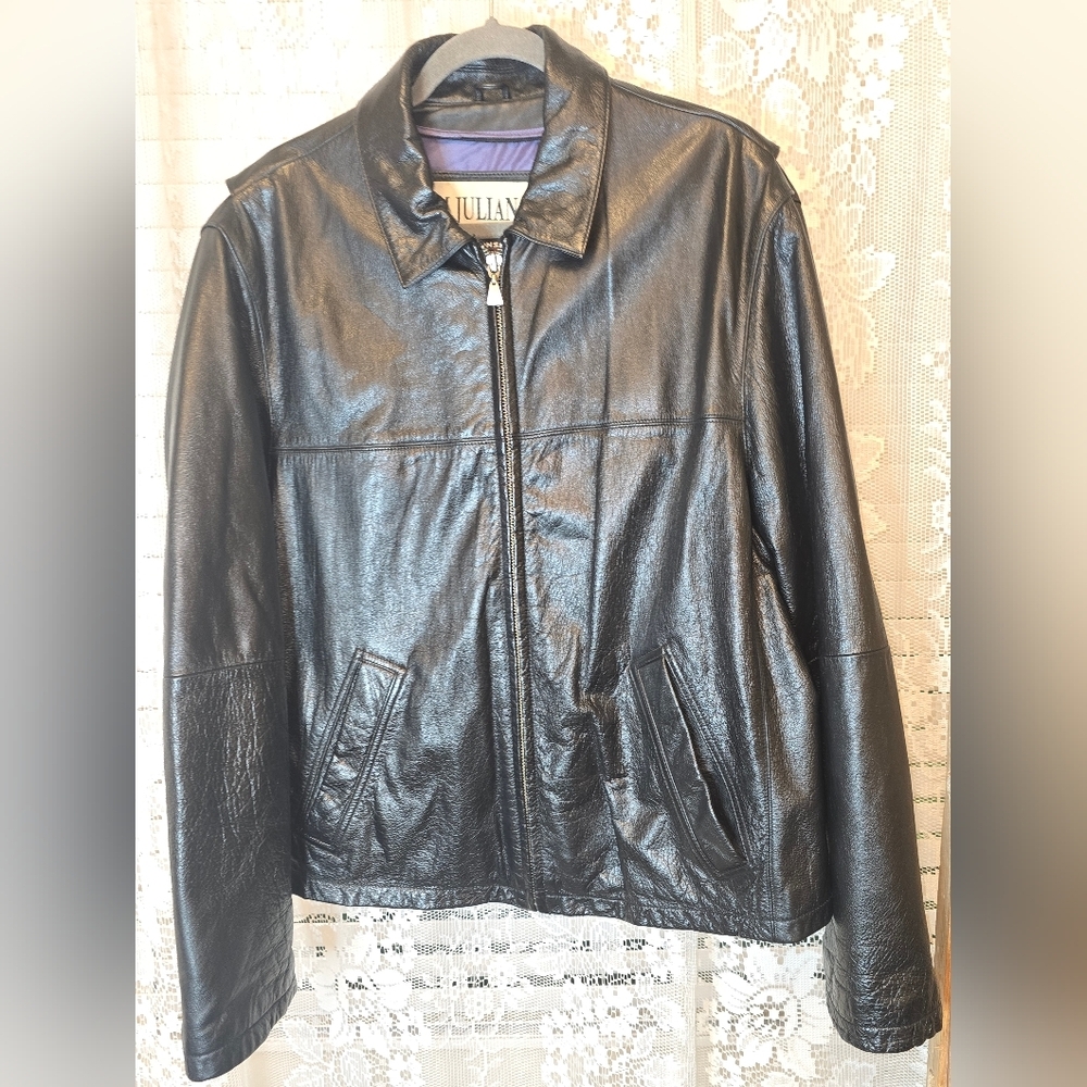 M. Julian. Wilsons Leather, Black Leather Jacket for Men, Large, Zipper, Thin In